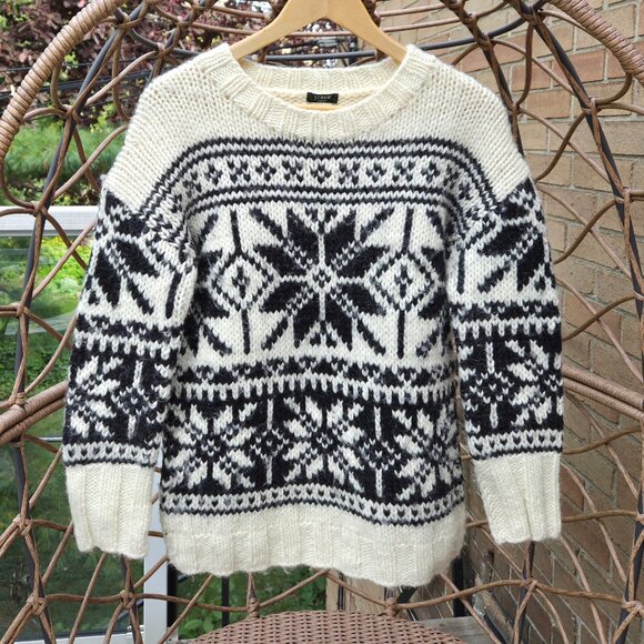 J. CREW Handknit Wool Alpaca Nordic Fair Isle Chunky Knit Sweater - Picture 1 of 10